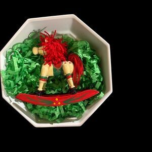 Vintage Wooden Rocking Horse Figurine Red Yarn Mane Folk Art Christmas Decor